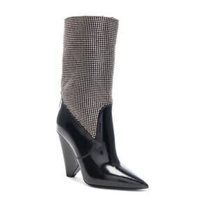 Saint Laurent Jazz Calf Swarovski Crystal Embellished Niki 105 Ankle Boots 39.5